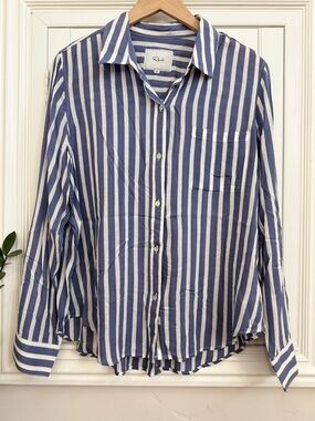 Rails Navy and White Striped Button-Down Shirt - Size Medium